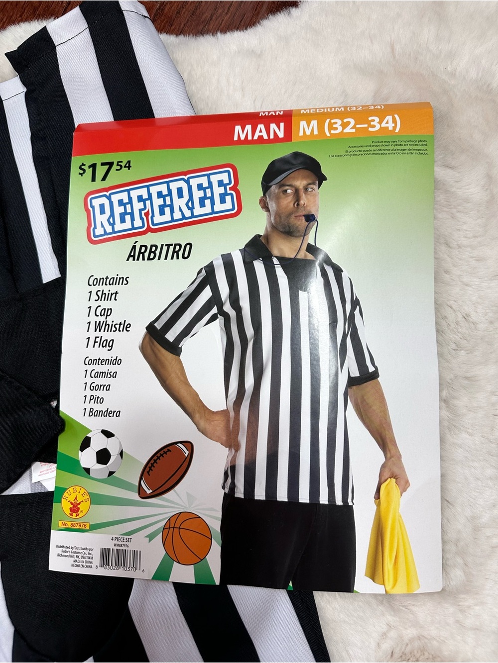 Referee Men's Black & White Stripe Shirt - Official Costume Set w/ accessories